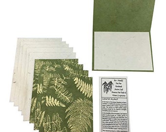 Nepal Greeting Card and Envelope Set: Fern Notecards, Handmade Lokta Paper