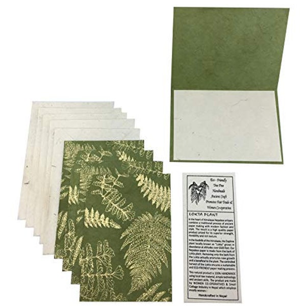 Nepal Greeting Card and Envelope Set: Fern Notecards, Handmade Lokta Paper