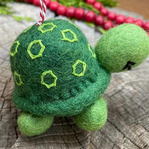 Felted Wool Turtle Christmas Tree Ornament - Land Animal Box Turtle 100% Wool Handmade Ornament