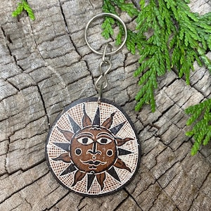 Sun Key Chain - Hand Carved Coconut Shell Celestial Gift