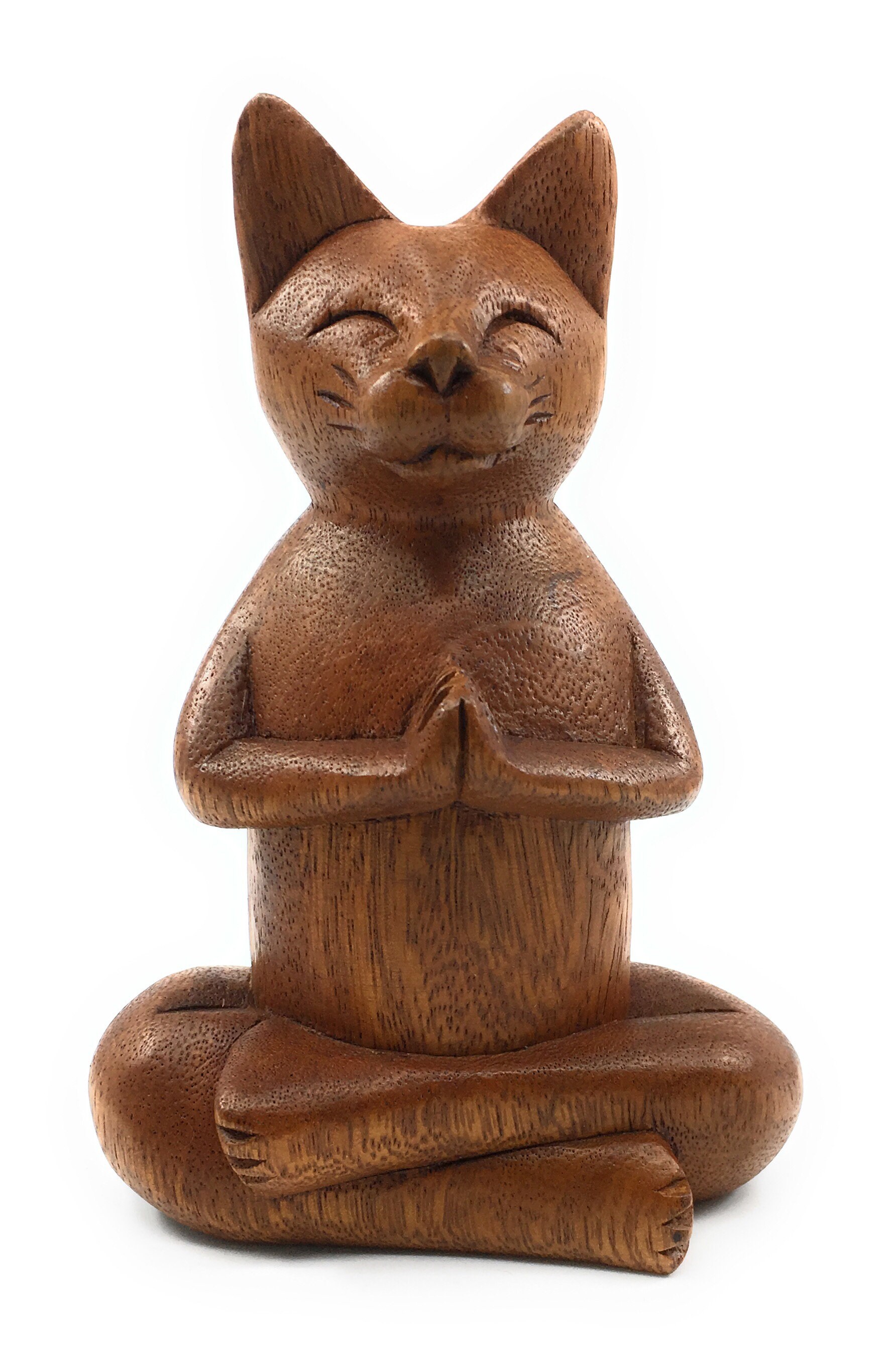Hand Carved Wood Yoga Cat Statue Figurine Meditation Buddha Etsy