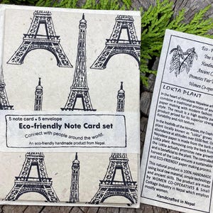 Nepal Greeting Card and Envelope Set: Paris Notecards, Handmade Lokta Paper