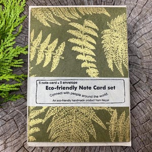 Nepal Greeting Card and Envelope Set: Fern Notecards, Handmade Lokta Paper