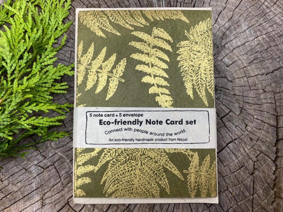 Gold Fern on Green Folded Note Cards with Envelope | Set of 5 Gold Fern on Green Folded Note Cards with Envelope | Set of 5
