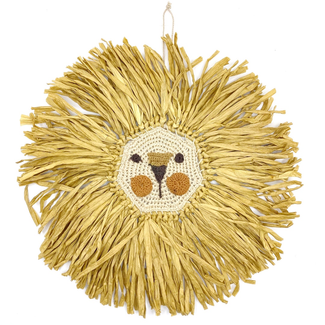 Lion Wall Decor Wall Hanging Raffia Lion Face Nursery Kids Etsy
