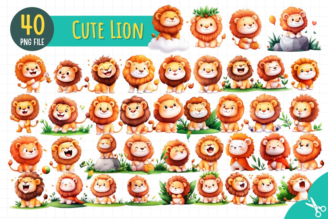 40 Cute Lion PNG Clipart | Baby Lion Digital Download | Safari Animal ...