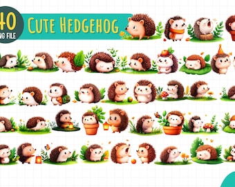 40 Cute Hedgehog PNG Clipart | Baby Hedgehog Digital Download | Woodland Animal Sublimation Bundle