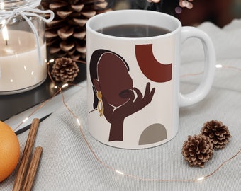 Taza de mujer negra, taza de melanina, taza de mujer afro, taza afrocéntrica, regalo para mujeres negras, arte abstracto, amantes del café, regalo para bebedores de té