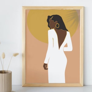 Black Afro Women art, black woman art, minimalist, poster, black woman print, wall print, boho woman art, abstract