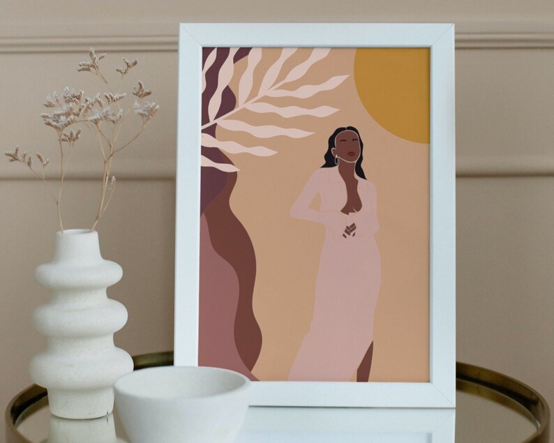 Cartel de arte de Black Afro Women, arte de mujer negra, impresión de mujer negra, impresión de pared, arte de mujer boho, abstracto imagen 1