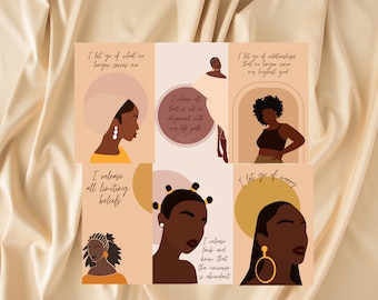 Tarjetas de afirmación / Tarjetas de mujeres negras / Impresiones de tablero de notas / vida suave, tarjetas de aliento, amor propio y manifestación / Mujeres negras empoderadas