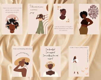 Tarjetas de afirmación/ Tarjetas de mujeres negras/ Impresiones de tableros de notas/ vida suave, tarjetas de aliento, amor propio y manifestación/ Mujeres negras empoderadas