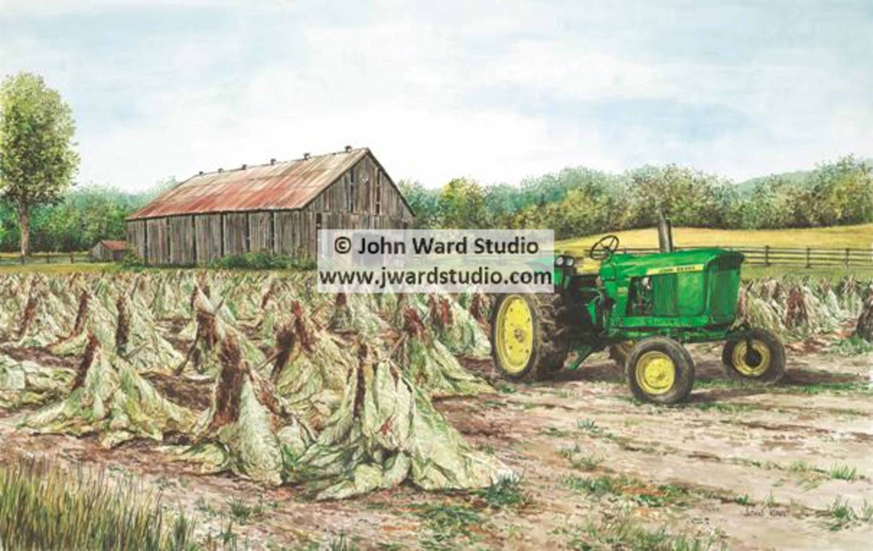 tobacco canvas tractor supply Patch Art Print by John Ward, Field of Tobacco Wall Hanging, John Deere Tractor, Tobacco Barn, Old Barn Print, Green Print Designed for both commercial and residential use Vintage Power, Loaded Up -