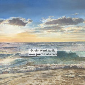 Sun Rays and Beach Waves Art Print by John L. Ward, Beach Sunrise Print, Beach Sunset Print, Beach Home Decor, Coastal Decoration, Sea Scene