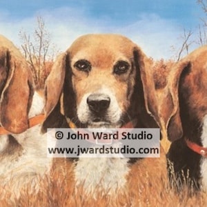 Champion Beagles Art Print by John L. Ward, Beagle Image, Beagle Dog Painting, Beagle Hunting, Beagle Lover Print, Dog Lover Print