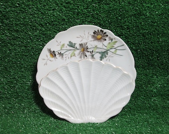 Design de concha de placa vitoriana vitoriana vintage da década de 1890 com flores colecionáveis