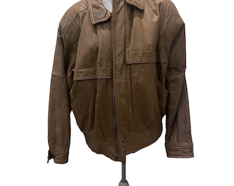 Jaqueta de couro vintage masculina Midwest International Winter, marrom, média, com zíper