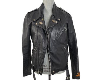 Jaqueta de couro vintage Harley Davidson Brooks feminina preta para motociclista, 2 peças