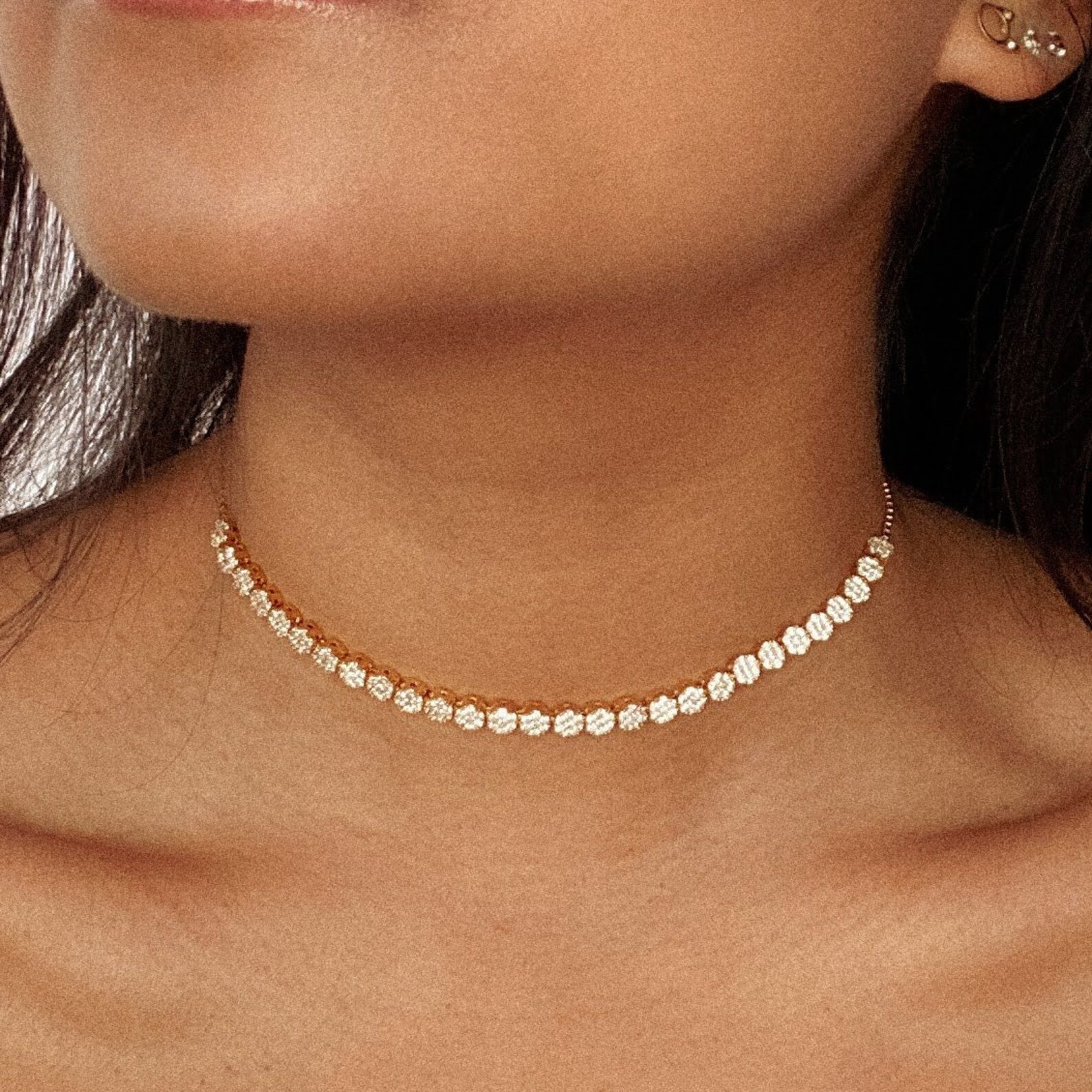 18K Gold Diamond Tennis Choker / Adjustable Choker LIFETIME Etsy