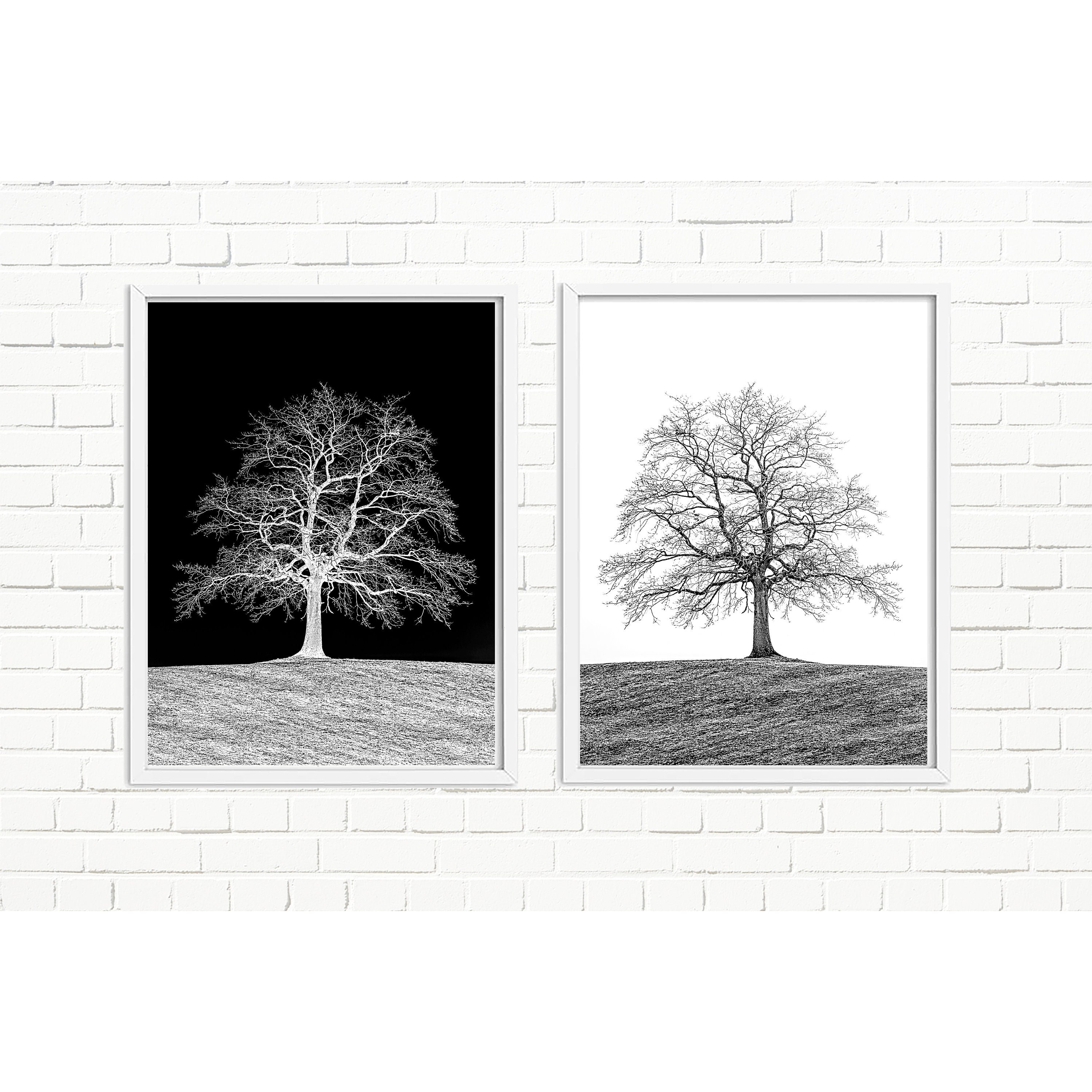 Printable Black and White Tree Wall Art Set Landscape Print Etsy