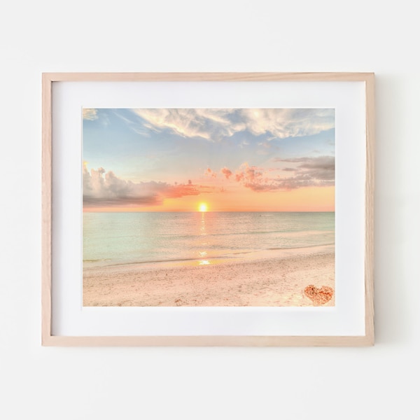 Printable sunset beach sunrise ocean wall art, horizontal beach coast landscape wall art print, digital download