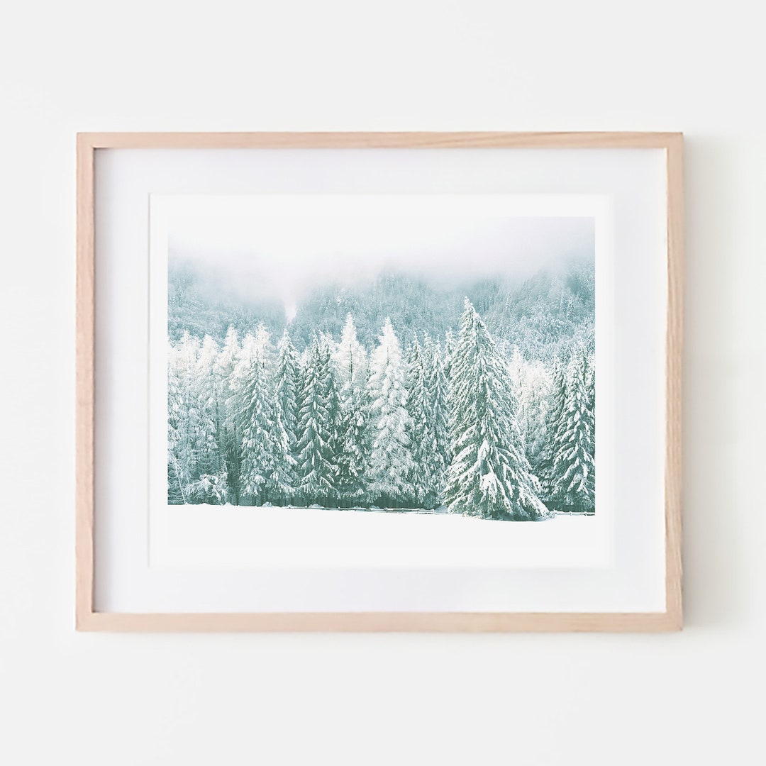 Christmas Printable Winter Forest Wall Art, Horizontal Landscape Wall