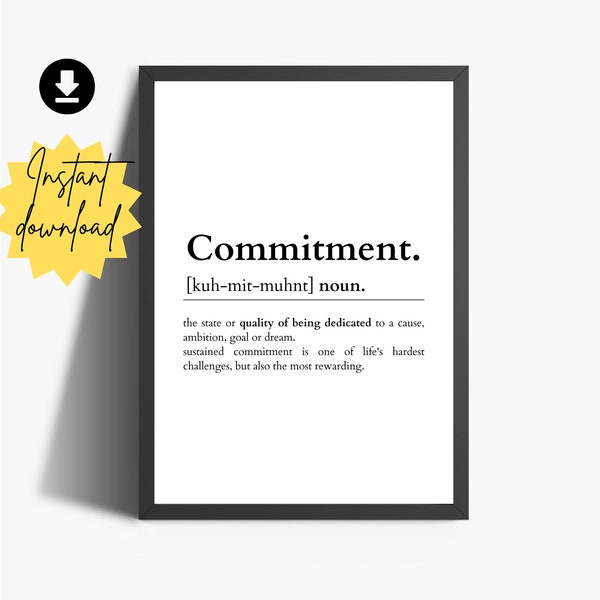 Commitment Definition Print | Motivational Print | Dictionary Style Definition Print | Home Office Wall Decor | Gym Wall Art Printable