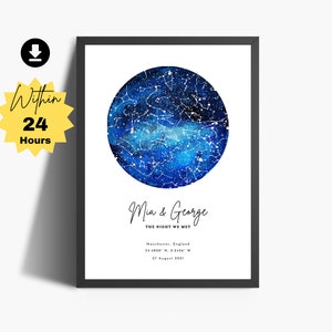 Impresión de mapa estelar personalizado / La noche en que nos conocimos / Regalo de aniversario de una fecha especial / Impresión de constelación de boda / Impresión de mapa estelar de compromiso