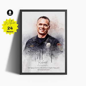 Police Retirement Gift, Law Enforcement Gifts, Police Officer Gifts, Custom Watercolor Portraits, Best Retirement Gift, Painting From Photo