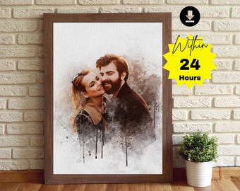 Custom Watercolor Portrait Wedding Anniversary Gifts For Parents Photo To Painting Couple Painting