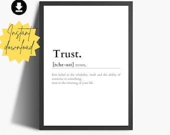 Trust Definition | Dictionary Style Definition | Home Decor | Printable Definition Art | Printable Wall Art | Typography Prints