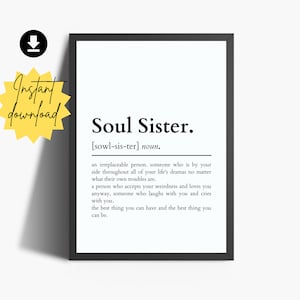 Définition Soul Sister | Cadeau d'anniversaire Bestie | Impression d'âme soeur | Cadeau d'anniversaire Bestie | Cadeaux d'amitié | Cadeaux pour elle | Cadeaux d'anniversaire