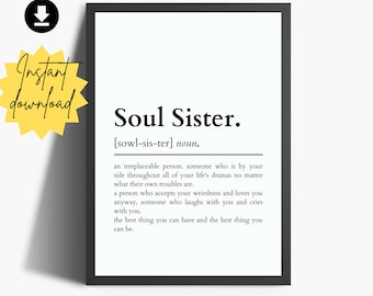 Soul Sister Definition | Bestie Birthday Gift | Soul Sister Print | Bestie Birthday Gift | Friendship Gifts | Gifts For Her | Birthday Gifts