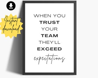 Teamwork Quote Office Print: Exceed Expectations Wall Art (Digital Download)
