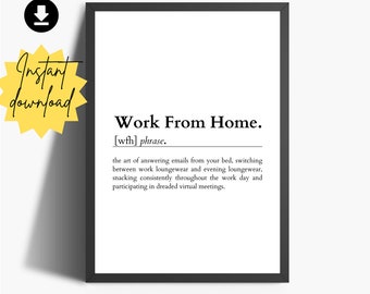 Work From Home Definition | Dictionary Style Definition Print | Home Office Decor | Home Office Wall Art | Office Wall Printables