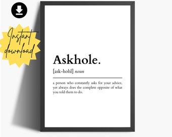 Impression définition Askhole : cadeau amusant pour un ami (téléchargement numérique)