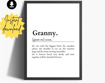 Granny Definition Print: Dictionary Style Art (Digital Download)
