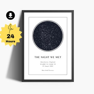 Carte des étoiles personnalisée La nuit où nous nous sommes rencontrés Carte des étoiles d'anniversaire Cadeau premier anniversaire pour lui