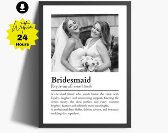 Personalized Bridesmaid Gift with Photo, Custom Bridesmaid Definition, Maid of Honor Gift, Wedding Party Thank You Keepsake