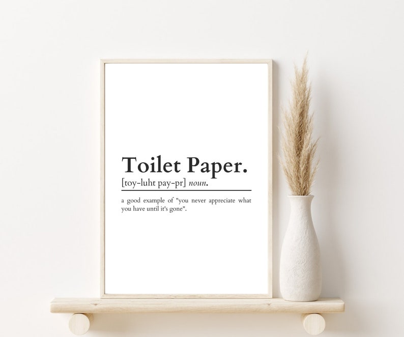 Toilet Paper Definition Print Bathroom Prints Funny Bathroom Wall Art