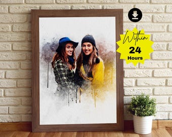 Personalized Watercolor Best Friend Portrait, Soul Sister Gift (Digital Download)