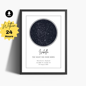 Carte des étoiles personnalisée La nuit de votre naissance Carte des étoiles anniversaire Impression carte des étoiles anniversaire Carte des étoiles ciel nocturne Carte des étoiles imprimable