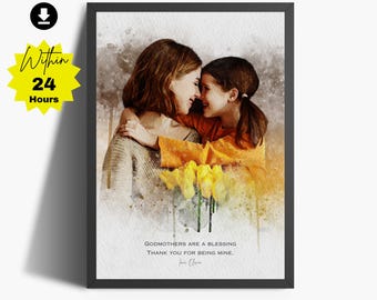 Godmother Portrait Gift: Custom Watercolor Painting From Photo (Digital Download)