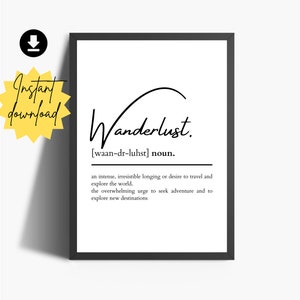 Wanderlust Definition Print | Printable Wall Art | Bedroom Wall Print | Dictionary Style Definition Print | Wall Decor | Wanderlust Print