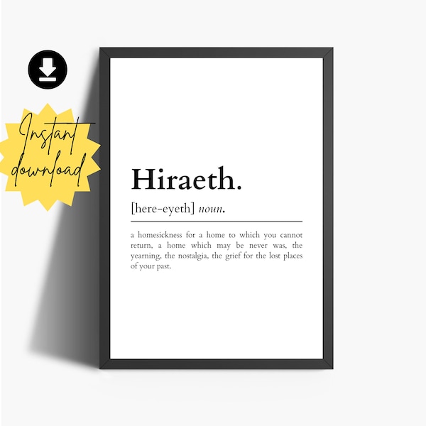 Hiraeth Definition Print | Welsh Words | Welsh Sayings | Welsh Print | Bedroom Wall Art | Bedroom Decor | Welsh Gifts | Definition Wall Art