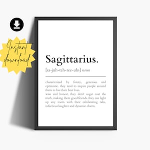 Sagittarius Definition Print | Zodiac Definition Prints | Zodiac Gifts | Astrology Wall Art | Zodiac Prints | Printable Zodiac Wall Art