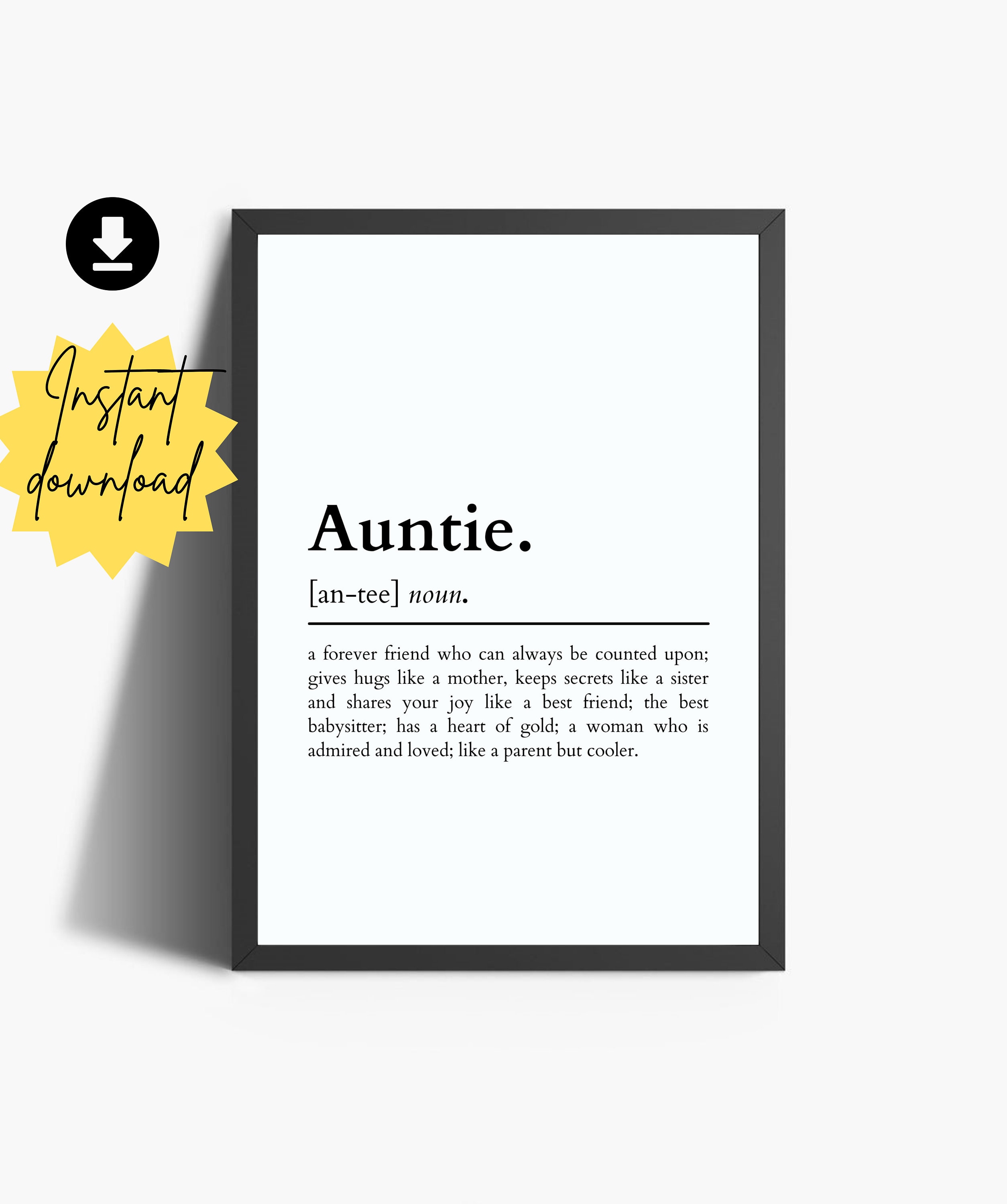 Auntie Definition Print | Typography Print | Gift For Auntie | Dictionary Style Definition Print | Auntie Quotes | Printable Wall Art