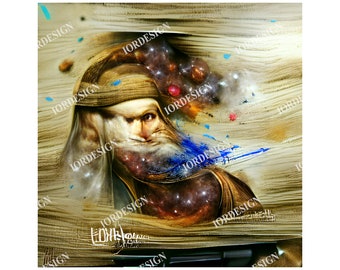 Digital Download Leonardo da Vinci's Universe Wall Art Teal Decor