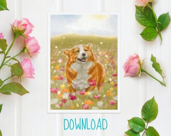 Downloadable Happy Corgi Art Print, Printable art, Corgi Art, Corgi Gifts, Corgi Decor, Corgi Print, Dog Art, Dog Lover Gift, Dog Gifts