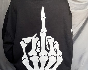 NOT FRIENDLY Unisex Sweatshirt, Graphic Sweatshirt, Gifts for Her, Gifts for Him, Middle Finger, Skeleton Hand, Offensive Gift